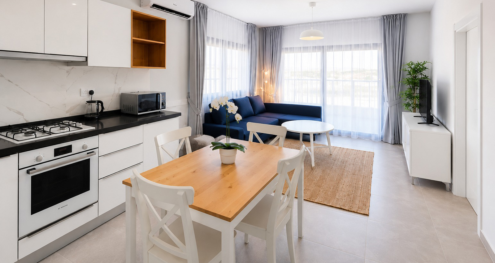 Caesar Blue 1+1 apartamentai, 500 m. nuo jūros kranto | Boğaz / İskele